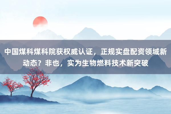 中国煤科煤科院获权威认证，正规实盘配资领域新动态？非也，实为生物燃料技术新突破