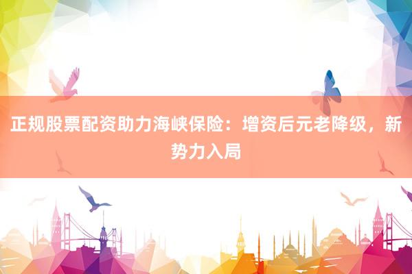 正规股票配资助力海峡保险：增资后元老降级，新势力入局