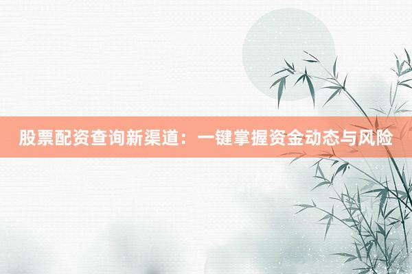 股票配资查询新渠道：一键掌握资金动态与风险