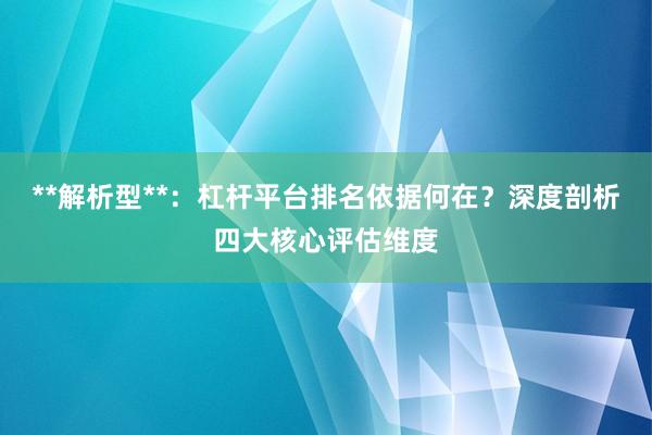 **解析型**：杠杆平台排名依据何在？深度剖析四大核心评估维度