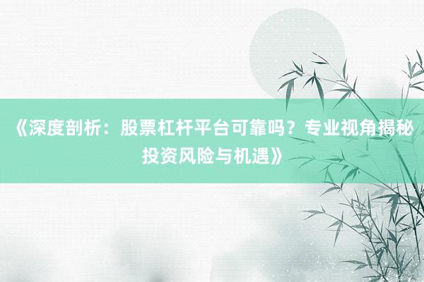 《深度剖析：股票杠杆平台可靠吗？专业视角揭秘投资风险与机遇》
