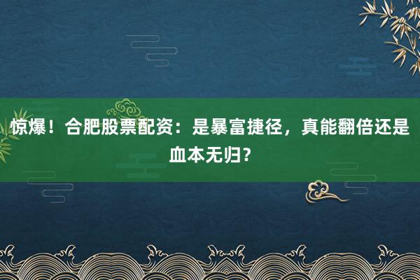 惊爆!合肥股票配资:是暴富捷径,真能翻倍还是血本无归?