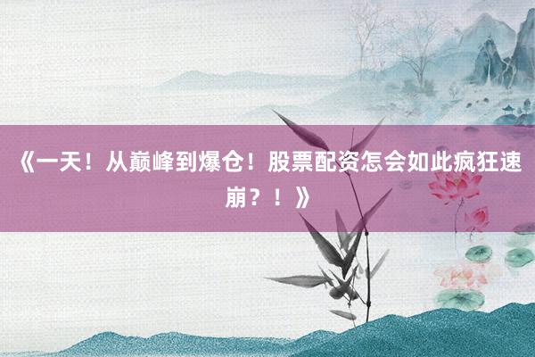 《一天！从巅峰到爆仓！股票配资怎会如此疯狂速崩？！》