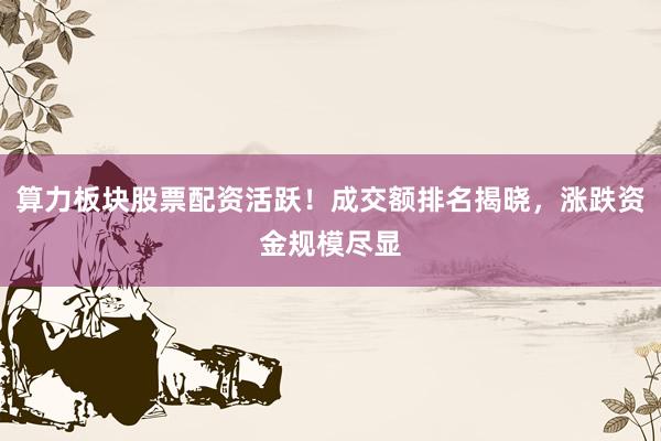 算力板块股票配资活跃!成交额排名揭晓,涨跌资金规模尽显