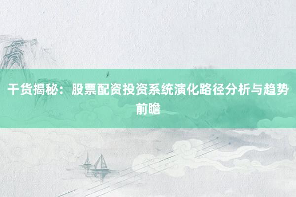 干货揭秘：股票配资投资系统演化路径分析与趋势前瞻