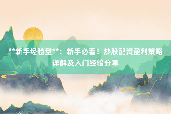 **新手经验型**：新手必看！炒股配资盈利策略详解及入门经验分享