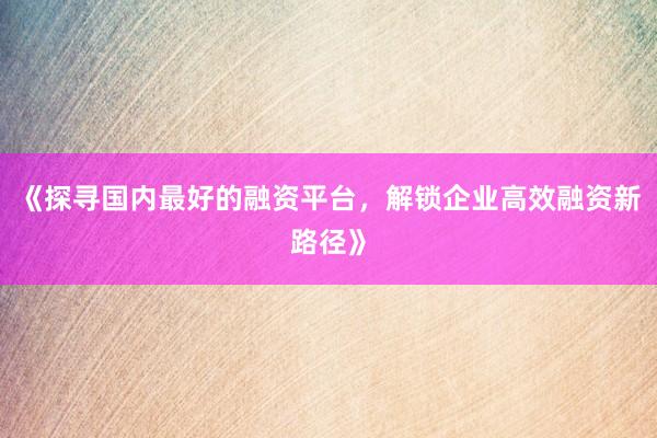 《探寻国内最好的融资平台，解锁企业高效融资新路径》