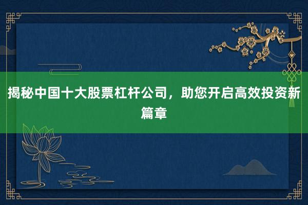 揭秘中国十大股票杠杆公司，助您开启高效投资新篇章