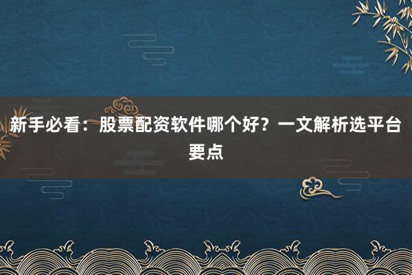 新手必看：股票配资软件哪个好？一文解析选平台要点
