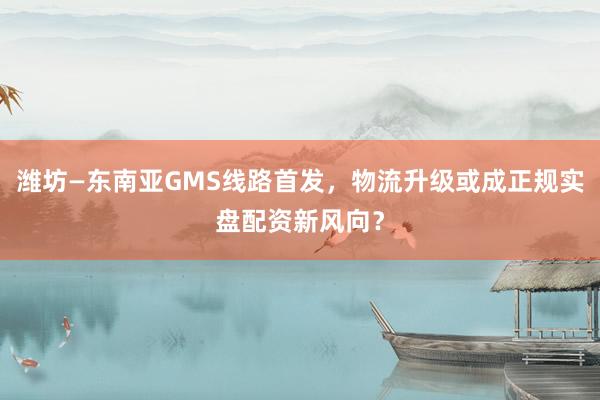 潍坊—东南亚GMS线路首发，物流升级或成正规实盘配资新风向？